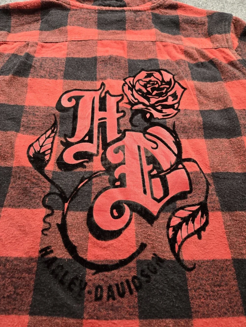 Harley-Davidson Genuine MotorClothes Red Black Buffalo Plaid Hooded Flannel Sz S